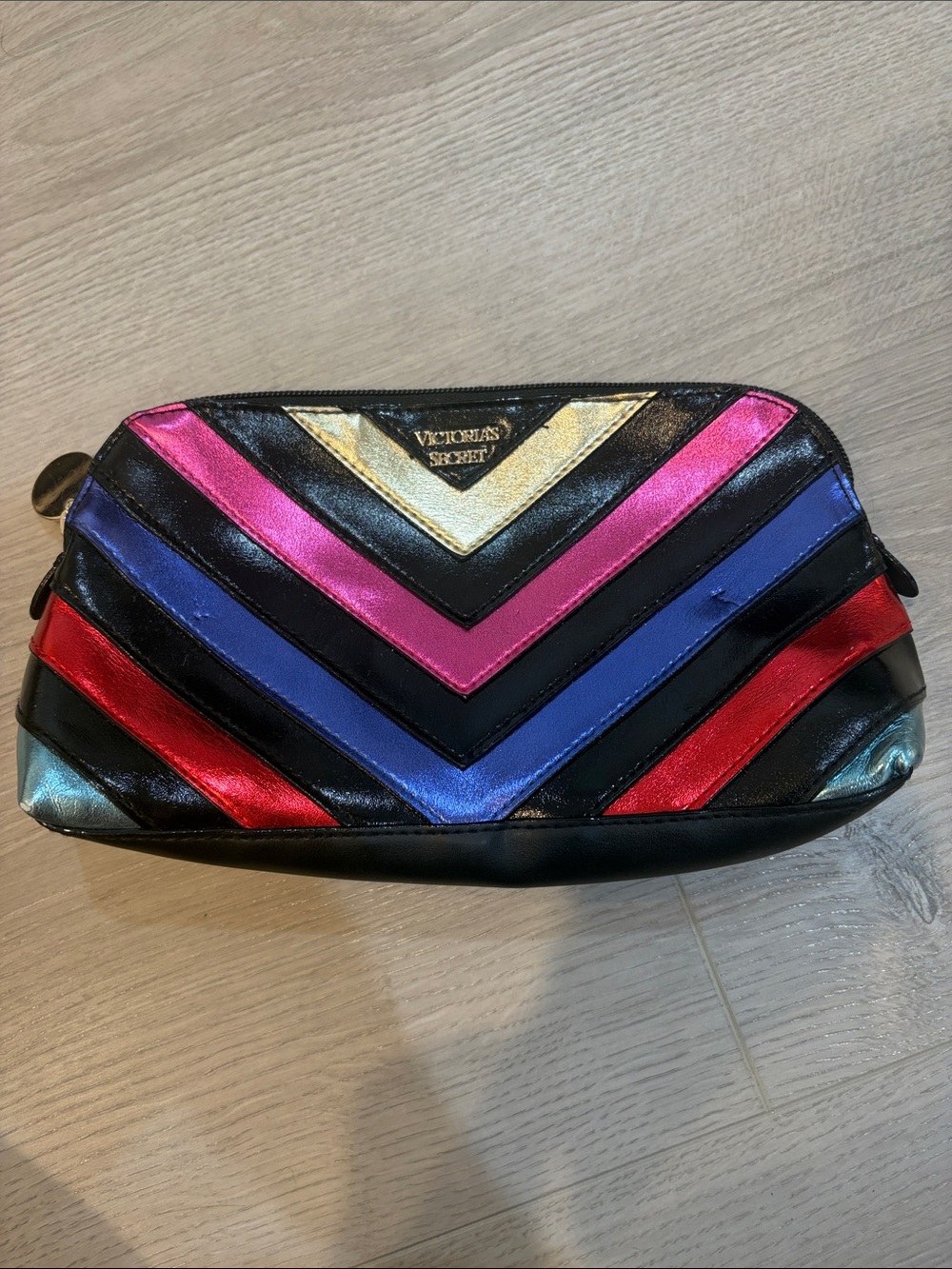 Victoria's Secret Metallic Chevron Cosmetic Pouch - Black, Pink, Blue, Red, Gold